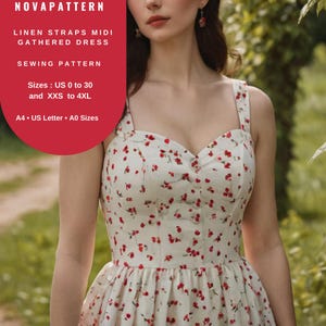 Patrón de vestido de verano de lino estilo cottagecore de hadas, apto para tallas A0-A4-US Carta // Tallas: US 2 a US 30