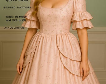Queen Gown Sewing Pattern | Renaissance Ball Gown | Historical Dress Pattern | Elegant Velvet Gown PDF | Sizes XS–4XL US 0–30