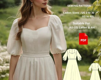 Fairy Cottagecore Dress Pattern,Renaissance,Regency,Maxi Dress, A0-A4-Letter Sizes; US 2 to 30 (Our collection includes plus size options )
