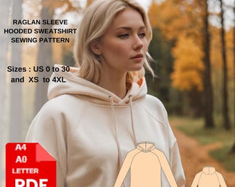 Women’s Hoodie Sewing Pattern | Raglan Sleeve Hooded Sweatshirt | Unisex Pullover Hoodie PDF Pattern A4 A0 US Letter | NovaPattern