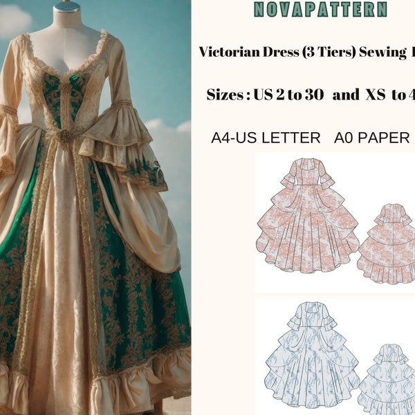 Renaissance Medieval Cosplay Dress and Corset Pattern,Fairy,Regency,Elvish dress,Halloween costume A0- A4- US Letter,US 2 to 30 (XS to 4XL)