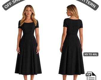 Boat Neck Midi Dress Sewing Pattern, Elegant Fit and Flare Dress Pattern, Classic Linen Summer Dress PDF, Women US 2-30 A4 A0 US Letter