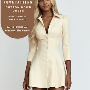 Schnittmuster für Blusenkleid mit Knöpfen: XS-4XL (PDF-Schnittmuster)
