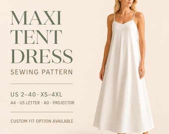 Linen Maxi Summer Dress Sewing Pattern: Camisole Trapeze (PDF) designed with a relaxed A-line silhouette and elegant minimalist style.