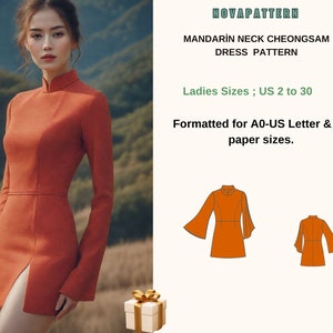 China Cheongsam Dress  Sewing Pattern,Chinese Vintage Dress,Tea Ceremony,mandarin neck-Ladies Size ;( US2 to 30 )-EU(XS to 4XL)