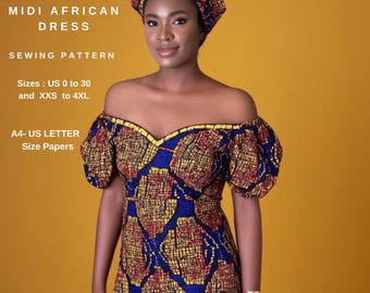 Ruffle Hem African Ankara Dress Sewing Pattern: Boho Tribe Style (XS-4XL) (PDF Pattern)