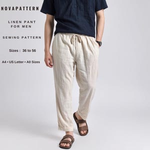 Patron de couture pour pantalons en lin pour hommes | Coupe ample avec cordon de serrage | Pantalon de plage décontracté | Patron de couture PDF facile pour les débutants