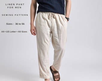 Men’s Linen Pants Sewing Pattern | Relaxed Fit Drawstring Trousers | Casual Beachwear Pants | Easy PDF Sewing Pattern for Beginners