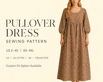 Naaipatroon truijurk | Midi- of maxi-jurk met pofmouwen | Cottagecore Prairie-stijl | PDF-patroon A4 A0 US Letter-formaat XS tot 4XL