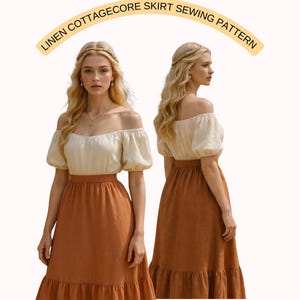 Linen Cottagecore Skirt Sewing Pattern | Gathered Tiered Maxi Skirt | Medieval Cottagecore Outfit | Easy PDF Sewing Pattern for Women