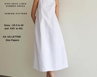 Linen Maxi Dress Sewing Pattern: Sleeveless Summer Boho (PDF)