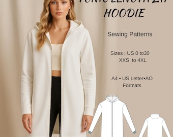 Longline Zip Up Hoodie Sewing Pattern: Minimalist Athleisure Jacket (PDF Pattern)