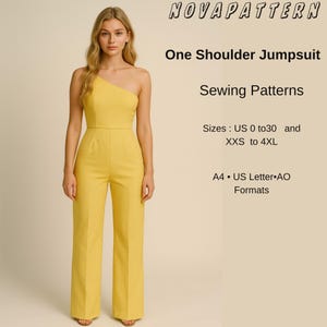 One Shoulder Jumpsuit Sewing Pattern,Evening jumpsuit | Womens Jumpsuit Pattern | US 2 to 20