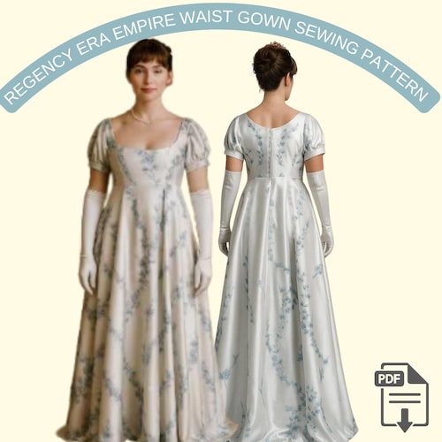Regency Era Empire Waist Gown Sewing Pattern, Bridgerton Inspired Dress  Pattern, Puff Sleeve Historical Dress PDF, US 2-30 A4 A0 US Letter