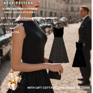 Modèle de robe de célébrité Sabrina des années 1950, taille Laides ; 2 à 30 États-Unis (XS à 4XL)//Convient pour le format A0-A4-US Letter