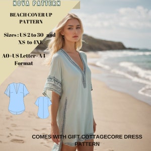Patrón de costura para ropa de playa y para cubrirse // Tallas de mujer (EE. UU. 2 a 30) - UE (XS a 4XL) - Adecuado para carta de EE. UU. - A4 - A0 - Dxf
