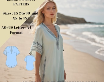 Beach Wear,Cover up Sewing Pattern // Ladies Size ;( US2 to 30 )-EU(XS to 4XL)-Suitable for US Letter-A4- A0-Dxf