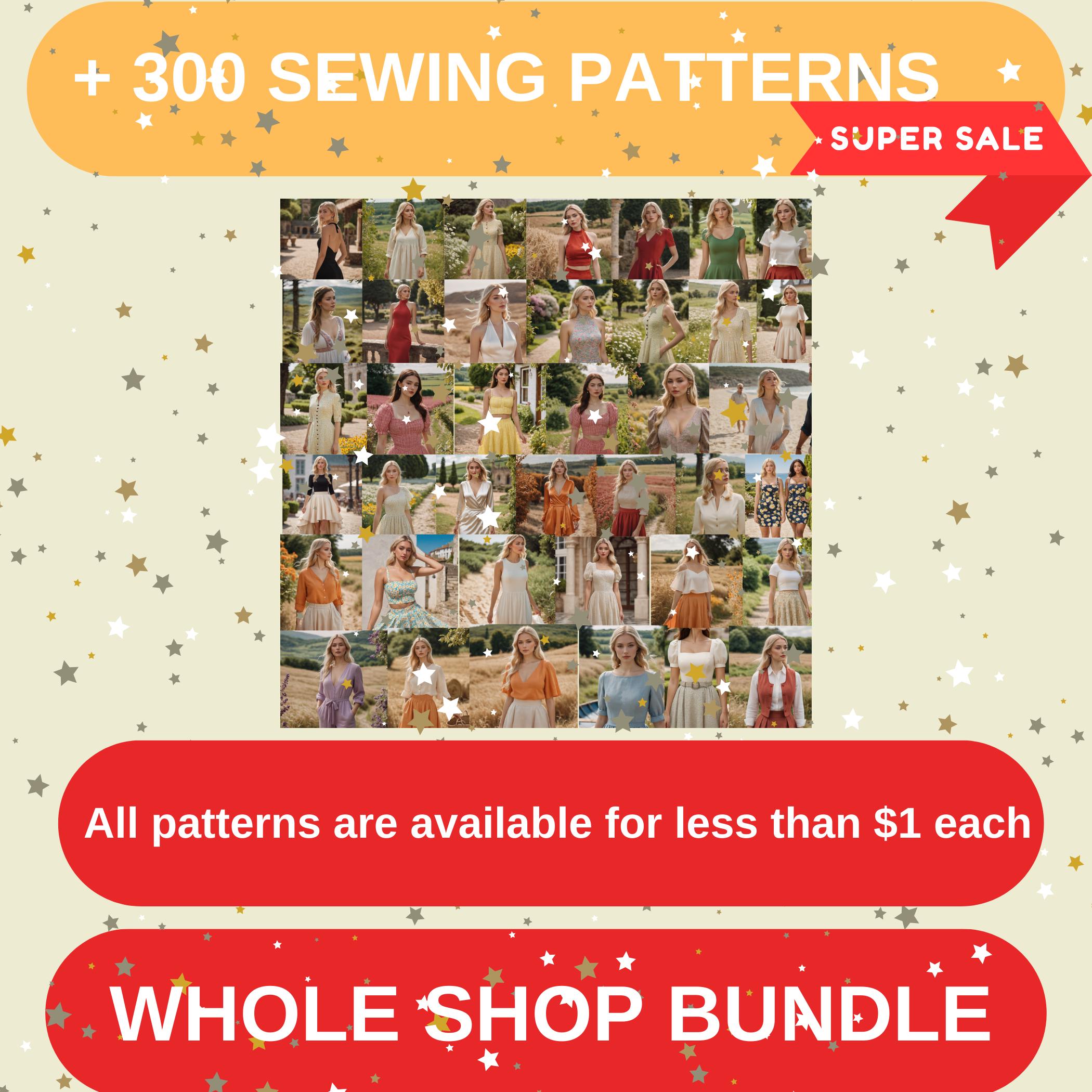 300+ Sewing Patterns: Whole Shop Bundle for Women, Men, Kids (A0-A4-US Letter) (PDF Pattern)