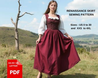 Renaissance Skirt Sewing Pattern | Historical Maxi Skirt for Women | Medieval Peasant Outfit | Cottagecore Costume | PDF Sewing Pattern