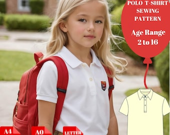 Modello di cucito per polo per bambini / Maglia per uniforme scolastica per ragazzi e ragazze / Polo in maglia a maniche corte / Modello di cucito PDF unisex