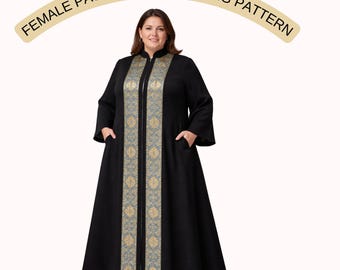 Patrón de costura para túnica de pastora, vestido clerical en PDF, túnica modesta para iglesia, patrón de sotana de talla grande, túnica con cuello mandarín, A0 A4 XS-4XL