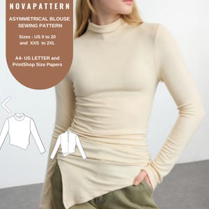 Patrón de costura de top corto con dobladillo delantero asimétrico // blusa de verano // blusa de gran tamaño // adecuada para tallas A0 a A4 - Carta de EE. UU. // tallas de mujer de EE. UU. 2 a 20