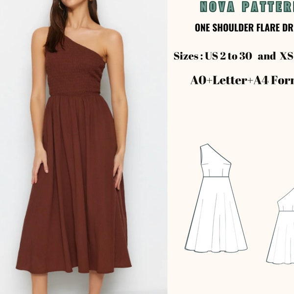 One shoulder Midi Circle skirt Dress pattern|Linen dress,cocktail dress pattern| With Free Sewing Planner