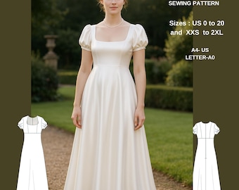 Regency Kleid Schnittmuster: Empire-Taille, Ballkleid (A4, US Letter) (Digitaler Download)