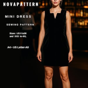 Patrón de costura para minivestido de corte A: escote cuadrado (patrón PDF)