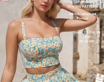 Patrón de costura para top y falda con tirantes estilo Cottagecore: tallas 2-30 (EE. UU.), XS-4XL (patrón en PDF)