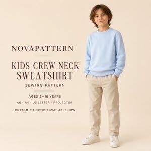 Kids Sweatshirt Sewing Pattern, Unisex Pullover Pattern for Boys and Girls, Basic Crewneck Sweatshirt PDF Ages 2–16 A4 US Letter A0