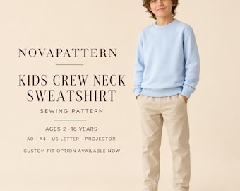 Kids Sweatshirt Sewing Pattern, Unisex Pullover Pattern for Boys and Girls, Basic Crewneck Sweatshirt PDF Ages 2–16 A4 US Letter A0
