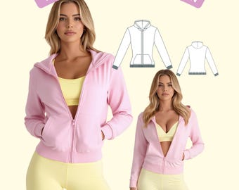 Hooded Zip Up Sweatshirt Sewing Pattern | Casual Hoodie PDF | Women’s and Unisex Jacket | Layered A4 A0 Home Print File | Beginner Friendly