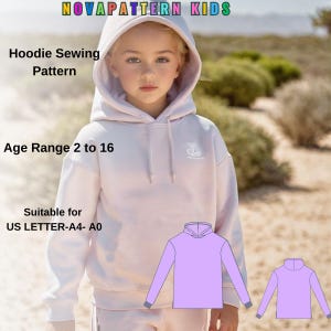 Hoodie Sweatshirt For Kids  PDF  Sewing Pattern,Suitable For  A4-A0-US Letter- DXF,Age Range 2-16 years