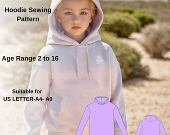 Kids Hoodie Sewing Pattern | Unisex Sweatshirt PDF | Pullover Hoodie Pattern | Easy DIY Hoodie for Boys and Girls | Casual Outfit Idea
