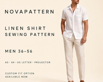 Men’s Linen Shirt Sewing Pattern, Button Down Summer Shirt Pattern, Casual Short Sleeve Shirt PDF Sizes 36-56 A4 A0 US Letter