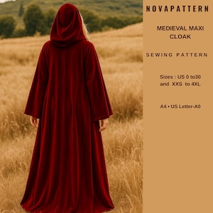 Medieval Cloak Sewing Pattern | Hooded Maxi Cape | Renaissance Fantasy Cosplay Cloak | PDF Pattern A4 A0 US Lettertern)