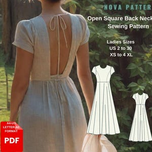 Patrón de costura de vestido de hadas Cottagecore, vestido largo con espalda abierta, tallas de mujer de EE. UU. 2 a 30 // XS a 4XL // Tamaños de papel para formularios Carta-A4-A0