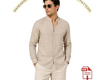 Men’s Mandarin Collar Shirt Sewing Pattern PDF, Linen Button Up Shirt Pattern,Summer Men Shirt Pattern, A4 A0 US Letter,Modern Minimal Shirt
