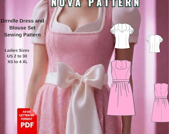 Patron de couture pour robe et chemisier Dirndl | Robe traditionnelle bavaroise pour l'Oktoberfest | Modèle PDF d'inspiration vintage | Ensemble de costumes pour femmes