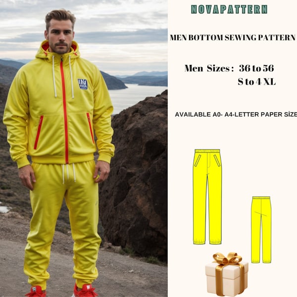 Men Bottom,tracksuit pdf sewing pattern,Men Size;36 to 56 // S to 4 XL // A0-A4-Letter paper size