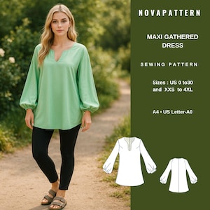 Túnica, blusa de corte relajado, túnica estilo campesino, top informal de gran tamaño Patrón de costura - A0 - A4 - Carta de EE. UU. - EE. UU. 2 a 30