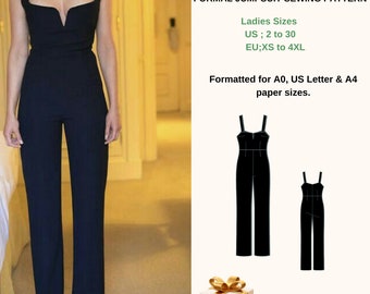 Formal Jumpsuit Sewing Pattern | Dungaree Pattern,Womens Jumpsuit Pattern | US 2 to 30 | XS to4XL (Our collection includes plus size options