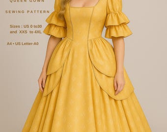 Bridgerton Queen Gown Sewing Pattern | Renaissance Ball Gown | Historical Dress Pattern | Elegant Velvet Gown PDF | Sizes XS–4XL US 0–30