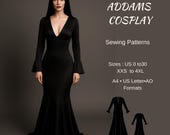 Morticia Addams Cosplay Sewing Pattern | Gothic Maxi Dress PDF | Halloween Costume Pattern | Long Sleeve Flare Dress for Women