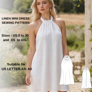 Linen Halter Neck Mini Trapeze Dress Sewing pattern , Summer Dress,Sundress Pattern