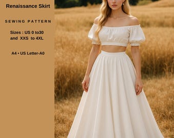 Renaissance Skirt Pattern- Maxi flare Skirt Sewing Pattern,Ladies Size ; US 2 to 30,  A0 -A4 -US Letter