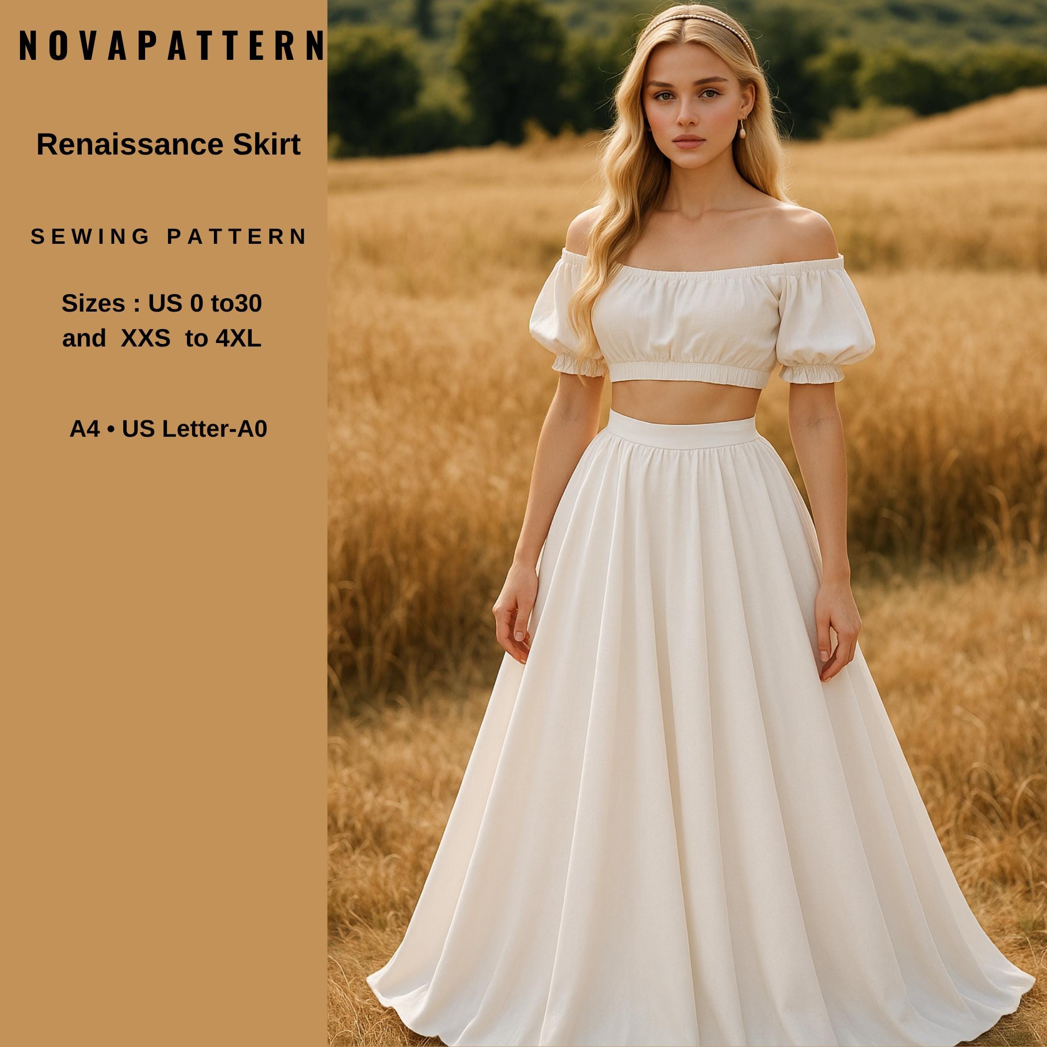NO.240 Jupe paysanne mi-longue à taille smockée pour femme