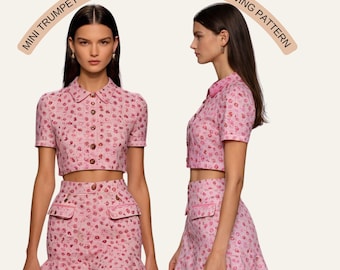 Mini Trumpet Skirt and Crop Shirt Set Sewing Pattern, Two Piece Outfit PDF Pattern, Elegant Co-ord Set, A4 A0 US Letter, XS–4XL