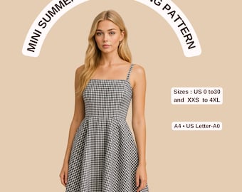 Spaghetti Strap Sundress Sewing Pattern, Mini Summer Dress Pattern, Linen Sundress Pattern, Fit and Flare Dress PDF, Women US 2-30 A4 A0 US